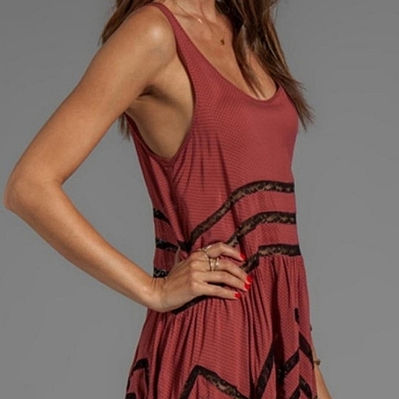 Free People Intimately Trapeze Red Black Lace Slip Dress, XS - Picture 3 of 4